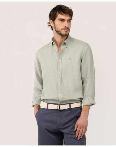 엘간소 린넨 가먼트다이 레귤러핏 긴팔 셔츠 1050s260036 VERDE