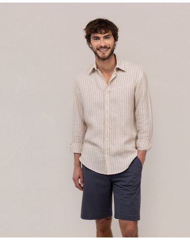엘간소 레귤러핏 스트라이프 린넨 긴팔 셔츠 1050s260112 BEIGE