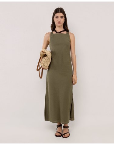 엘간소 린넨 민소매 슬릿 롱 원피스 2060s260008 VERDE