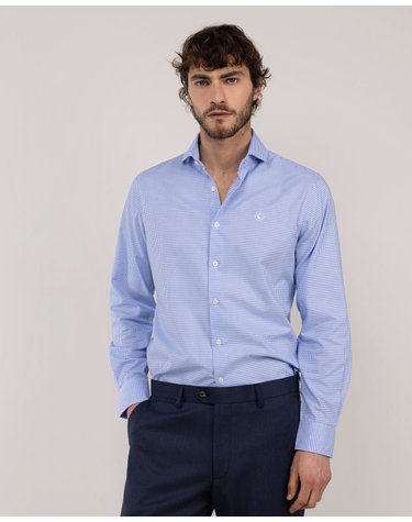 엘간소 깅엄 체크 긴소매 정장 셔츠 1050s260134 AZUL