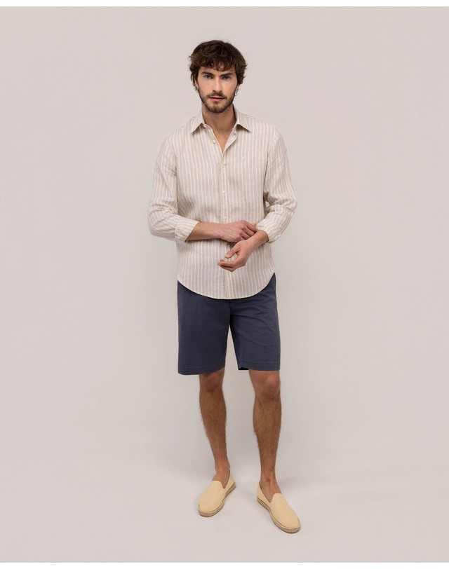 엘간소 엘간소 레귤러핏 스트라이프 린넨 긴팔 셔츠 1050s260112 BEIGE 베이지 착용컷