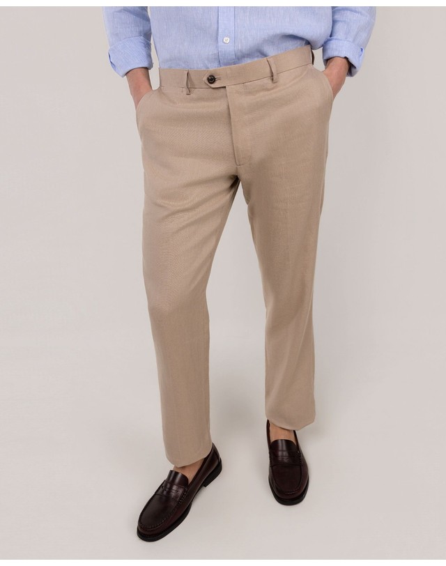 엘간소 엘간소 린넨 레귤러핏 슬랙스 팬츠 1020s260078 BEIGE 베이지 착용컷