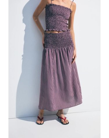 에세오에세 스트라이프 스모킹 롱 스커트 304744-1170 BURGUNDY STRIPES