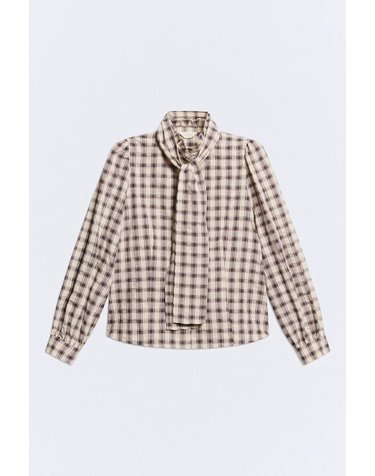 에세오에세 체크 프릴 커프스 긴팔 셔츠 305564-1200 BROWN CHECKS
