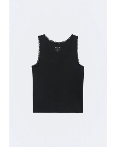 에세오에세 레이스 브이넥 슬림핏 민소매 탑 305557-1100 NEGRO