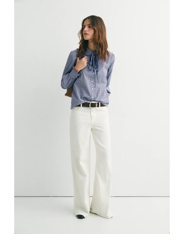 에세오에세 체크 베이비 칼라 리본 블라우스 305582-1210 NAVY VICHY