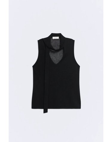 에세오에세 브이넥 스카프 민소매 탑 305088-1100 NEGRO