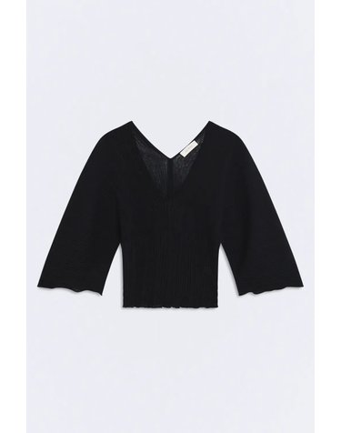 에세오에세 브이넥 골지 니트 반팔 탑 304653-1100 NEGRO