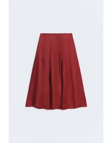 에세오에세 린넨 트윌 플리츠 미디 스커트 304673-1190 RED CABERNET
