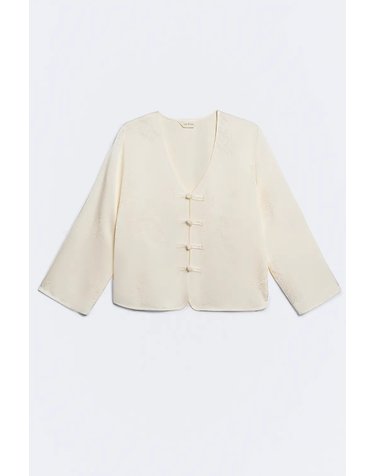 에세오에세 브이넥 플로럴 자카드 블라우스 305214-1010 OFF WHITE
