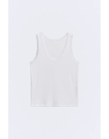 에세오에세 레이스 브이넥 슬림핏 민소매 탑 305557-1010 OFF WHITE