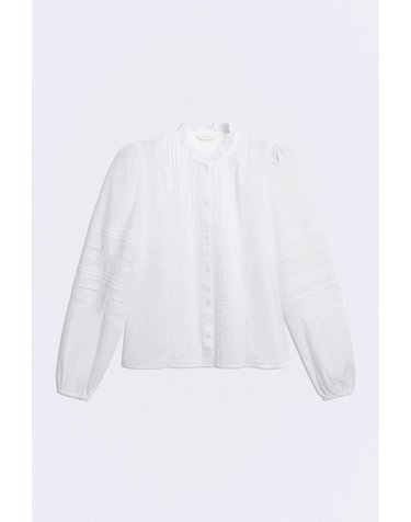 에세오에세 러플 칼라 긴팔 코튼 블라우스 305348-1010 WHITE