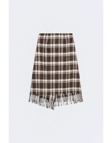 에세오에세 체크 플레어 프린지 미디 스커트 305460-1200 BROWN CHECKS