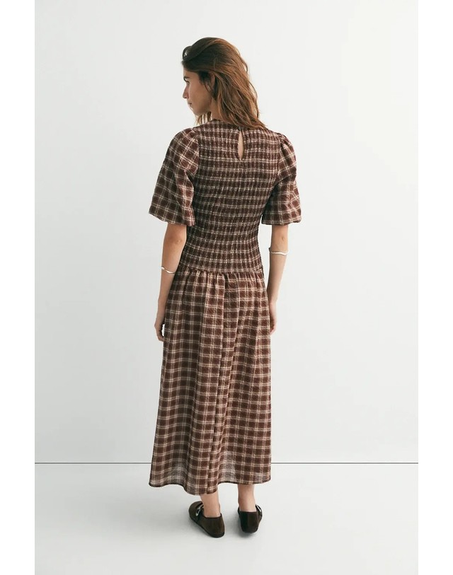 에쎄오에쎄 에세오에세 체크 퍼프 소매 미디 원피스 305609-1200 BROWN CHECKS 브라운 착용컷