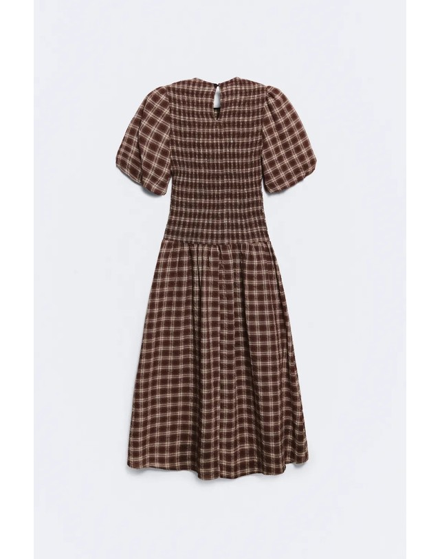 에쎄오에쎄 에세오에세 체크 퍼프 소매 미디 원피스 305609-1200 BROWN CHECKS 브라운 착용컷