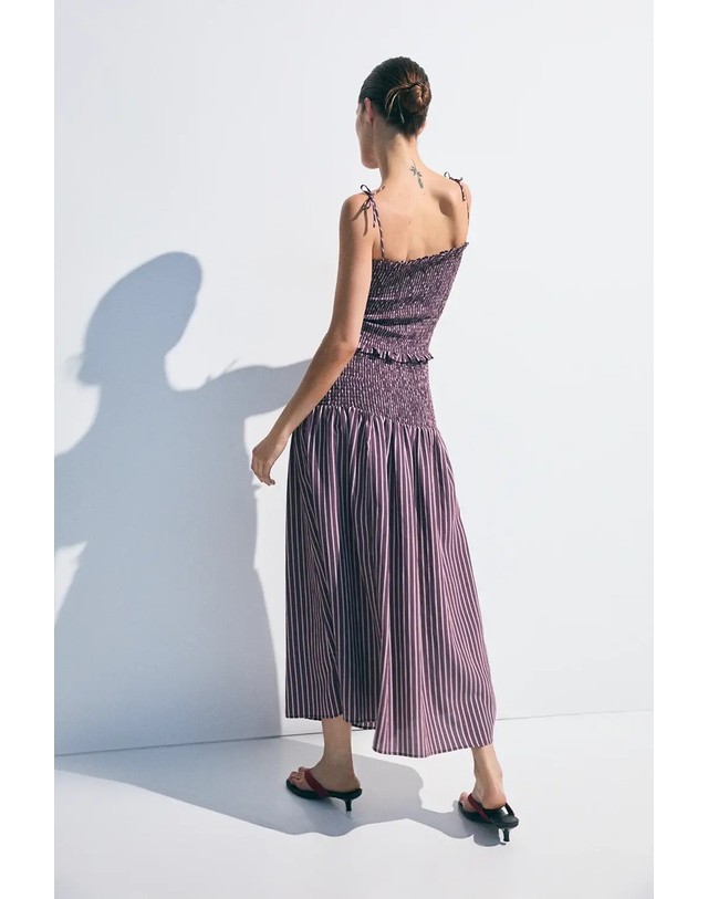에쎄오에쎄 에세오에세 스트라이프 스모킹 롱 스커트 304744-1170 BURGUNDY STRIPES 레드 착용컷