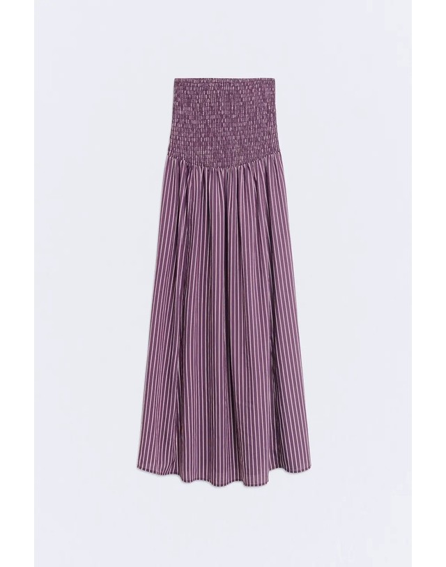 에쎄오에쎄 에세오에세 스트라이프 스모킹 롱 스커트 304744-1170 BURGUNDY STRIPES 레드 착용컷