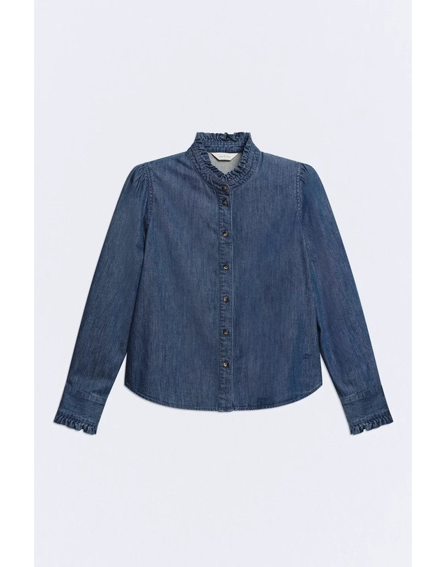 에쎄오에쎄 에세오에세 러플넥 데님 이펙트 긴팔 셔츠 305240-1070 MEDIUM BLUE 블루 착용컷