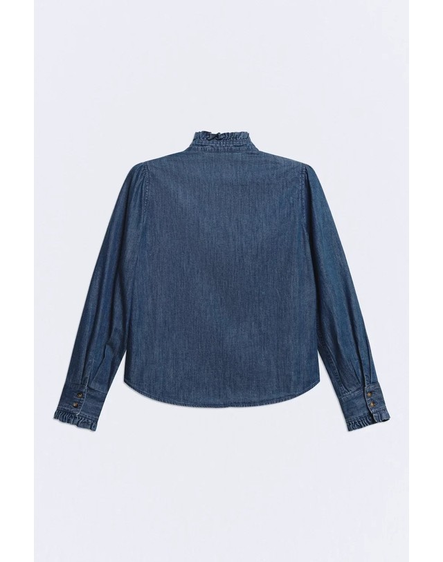 에쎄오에쎄 에세오에세 러플넥 데님 이펙트 긴팔 셔츠 305240-1070 MEDIUM BLUE 블루 착용컷