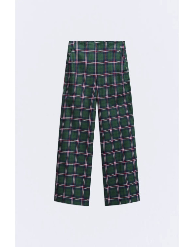 에쎄오에쎄 에세오에세 체크 스트레이트핏 크롭 팬츠 305644-1060 GREEN PLAIDS 그린 착용컷
