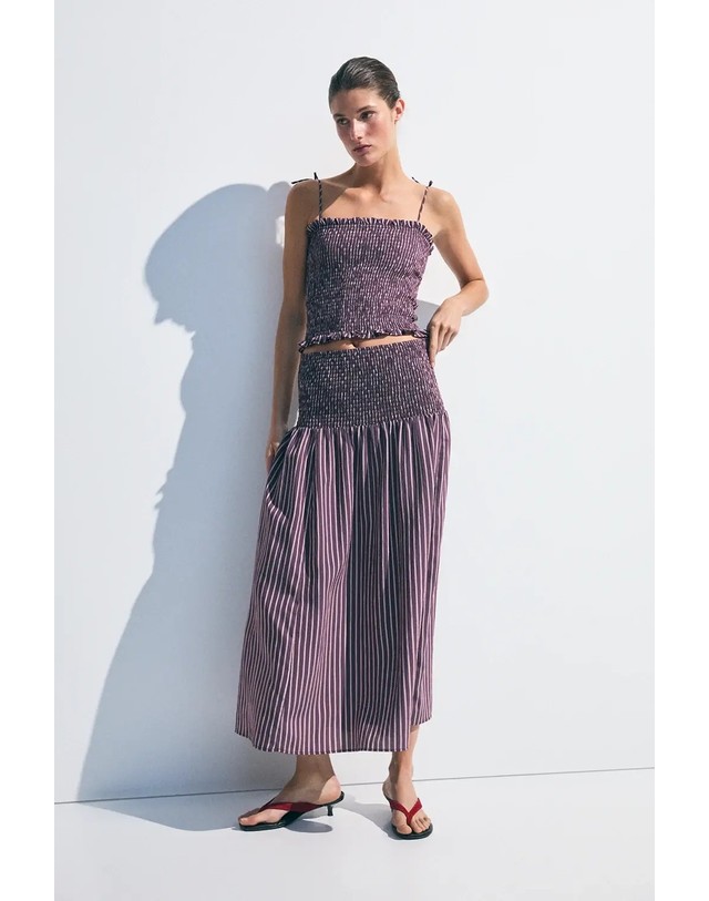 에쎄오에쎄 에세오에세 스트라이프 스모킹 스트랩 크롭 탑 304879-1170 BURGUNDY STRIPES 퍼플 착용컷