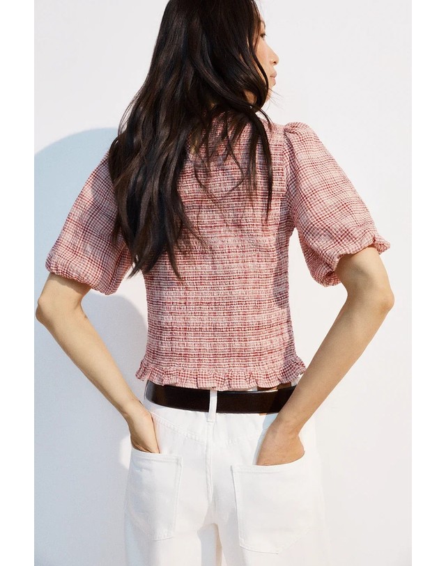 에쎄오에쎄 에세오에세 체크 퍼프 소매 블라우스 305488-1200 RED CHECKS 멀티컬러 착용컷