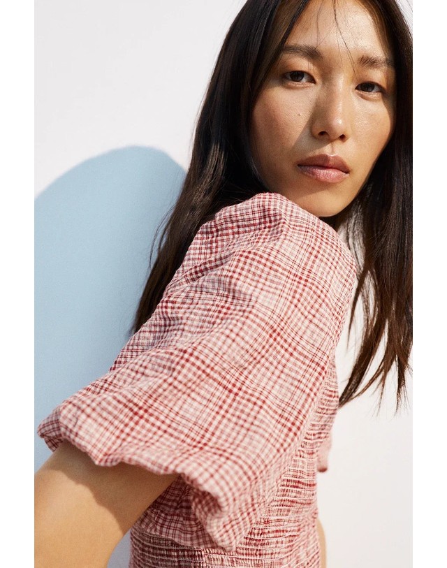 에쎄오에쎄 에세오에세 체크 퍼프 소매 블라우스 305488-1200 RED CHECKS 멀티컬러 착용컷