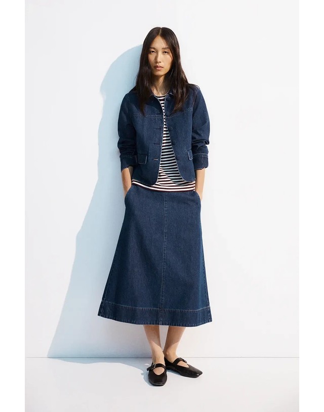 에쎄오에쎄 에세오에세 A라인 미디 데님 스커트 305253-1070 DEEP BLUE 네이비 착용컷