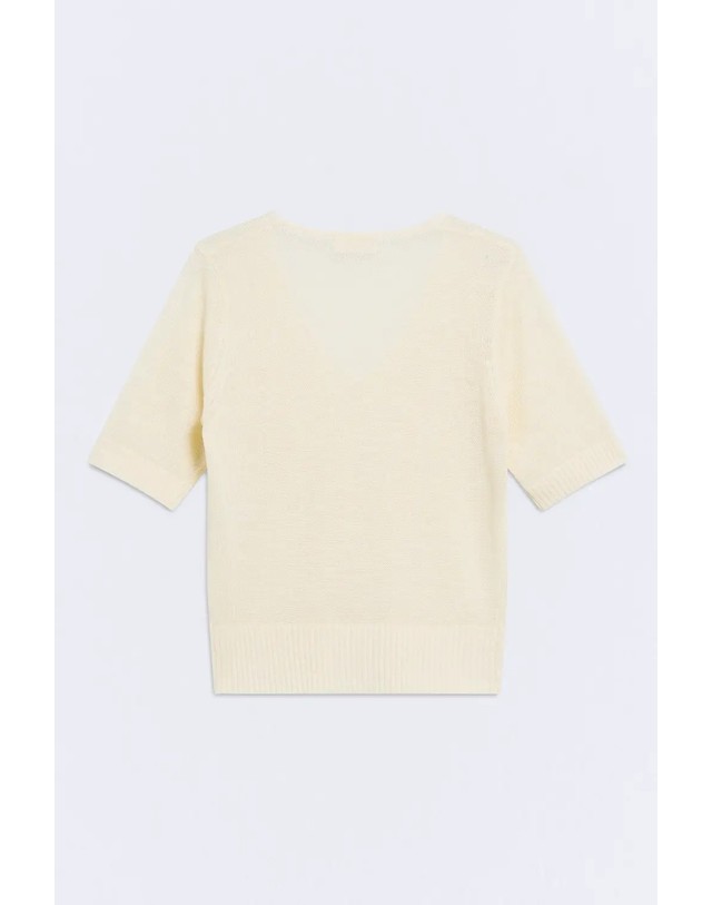 에쎄오에쎄 에세오에세 린넨 브이넥 반팔 니트 스웨터 304588-1150 LIGHT LEMON 아이보리 착용컷