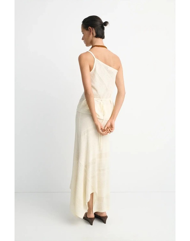 에쎄오에쎄 에세오에세 린넨 혼방 오픈워크 미디 스커트 304948-1010 OFF WHITE 아이보리 착용컷