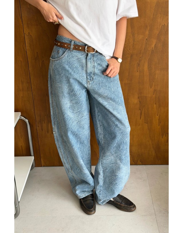 누드 프로젝트 누드프로젝트 데님 자카드 배럴핏 청바지 6776 LIGHT BLUE 블루 착용컷