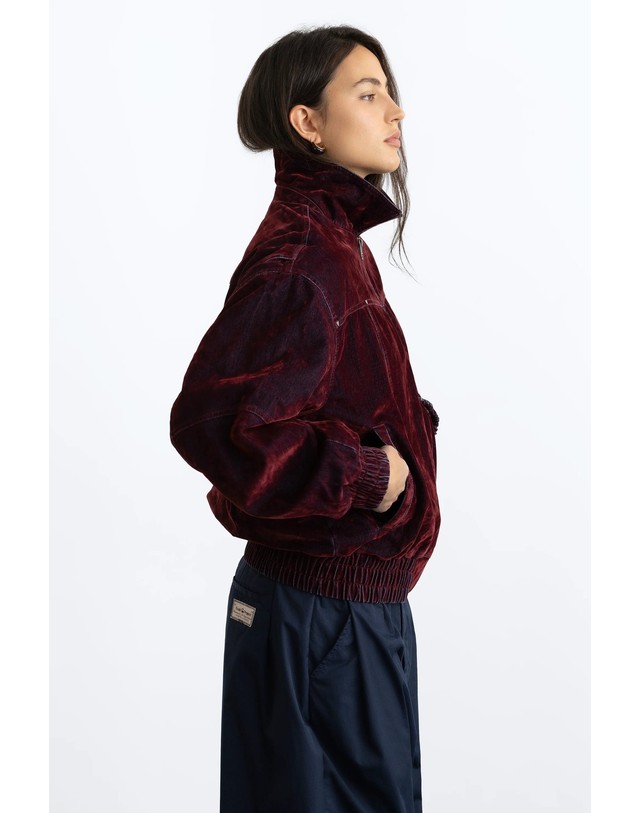 누드 프로젝트 누드프로젝트 크롭 벨벳 지퍼 칼라 자켓 6804 BURGUNDY 레드 착용컷
