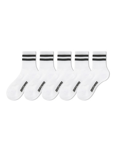 스케쳐스 스트라이프 쿠션 중목 양말 5팩 / 남성 / 화이트