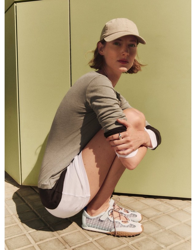 호프 호프 깅엄 체크 메쉬 스웨이드 스니커즈 12661038 BOW VICHY OFF WHITE 아이보리 착용컷