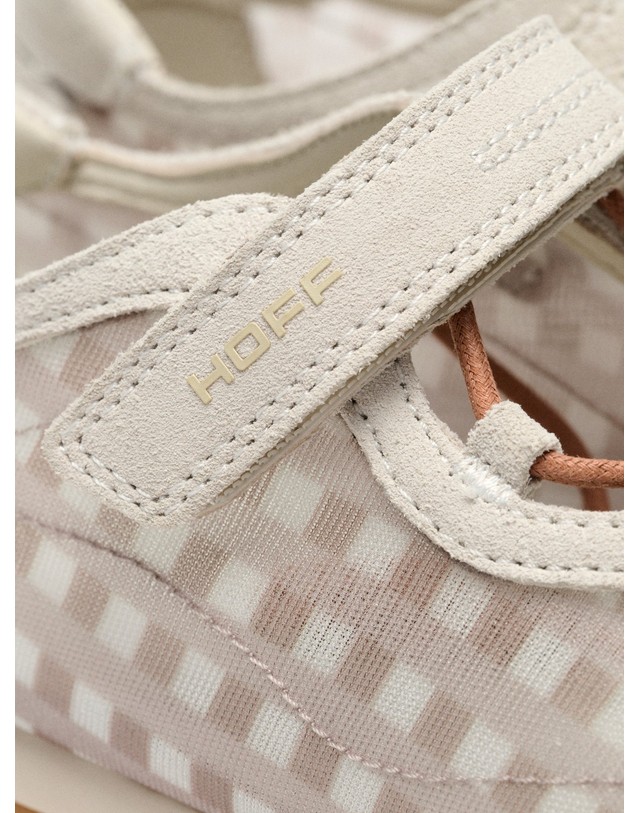 호프 호프 깅엄 체크 메쉬 스웨이드 스니커즈 12661038 BOW VICHY OFF WHITE 아이보리 착용컷
