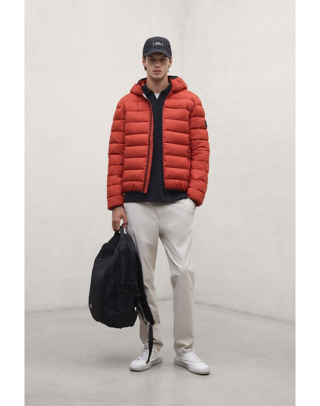블루 바나나 에코알프 후드 경량 패딩 자켓 MCMGAJKASP000987W26 BURNEDORANGE 오렌지 착용컷