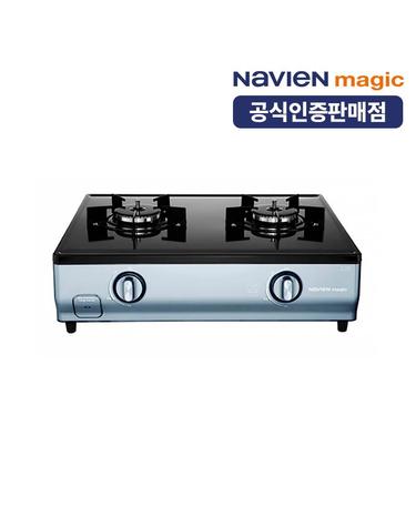 [나비엔 매직] 2구 가스레인지 전면베터리형 전화구자동가스차단 블루실버 GRF-3002ND/PD