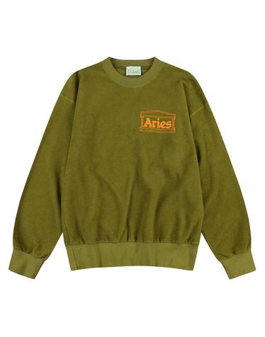 [ARIES] 에리즈 Reverse Fleece Temple 스웨트셔츠 카키 / AED5MT0003KK