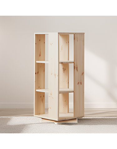 회전책꽂이 회전형책장 회전식 원형 만화책 400x400x970mm, 3단, 레드파인원목