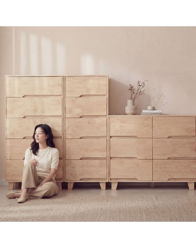 가구본 카미 안방서랍장 900 원목 넓은서랍장 600x500x1350mm, 5단, 월넛-600 5단 착용컷