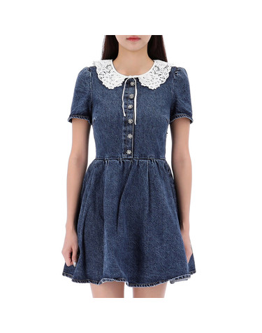 [명품] 셀프포트레이트 레이스 카라 데님 미니 원피스 PF23813SBL BLUE