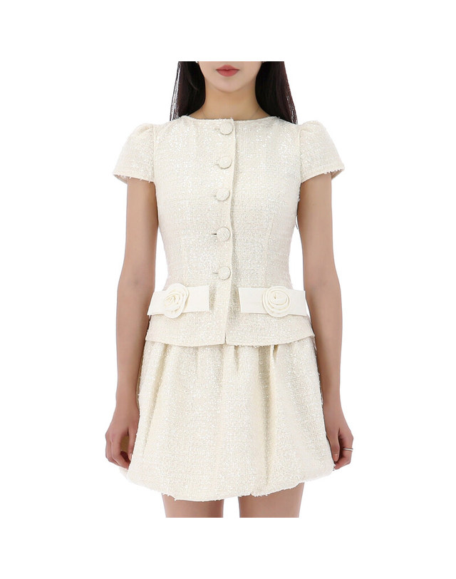 셀프포트레이트 [명품] 25SS 셀프포트레이트 부클 보우 디테일 미니 원피스 RS25033SC CREAM 밝은 그레이 착용컷