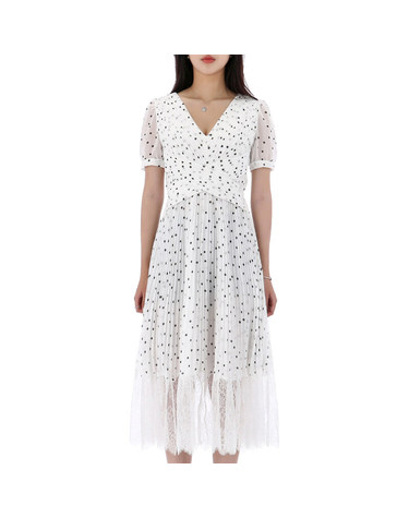 [명품] 셀프포트레이트 폴카 도트 쉬폰 크로스오버 미디 원피스 PF23079MW WHITE