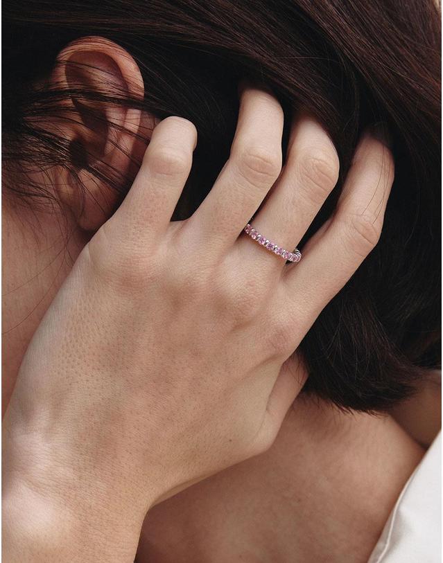 이에르 로르 에센스 실버(W) 모던 테니스 반지 2.5mm 베이비핑크 HL4R45422W9 착용컷