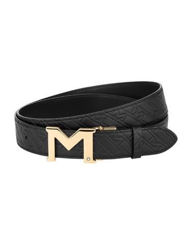 몽블랑 M버클 골드PVD 리버서블 블랙레더 남성 벨트 35mm MB128786