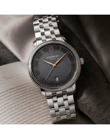 몽블랑 트래디션 오토매틱 데이트 40mm 스틸 그레이 다이얼 남성 시계 MB132433