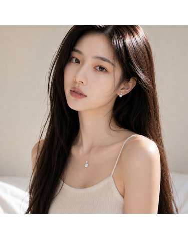 스와로브스키 매트릭스 크리스탈 펄 화이트 로듐 여성 목걸이 귀걸이 세트 5689624