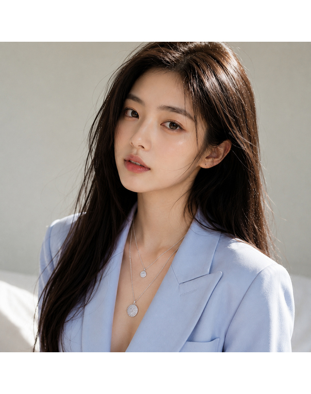스와로브스키 스와로브스키 서블리마 화이트 크리스탈 로듐 레이어드 여성 목걸이 5684244 착용컷