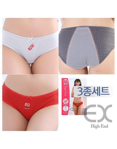 [이엑스이너]면스판 미디 삼각 위생팬티 3종세트 EWP317