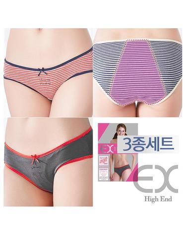 [이엑스이너]면스판 미디 삼각 위생팬티 3종세트 EWP313